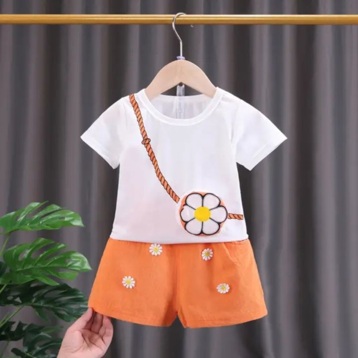 Summer Collection New Design T-shirt And Short Pant For Kids Baby Girls Round Neck Short Sleeves Tee Top's Clothes Sets Dresses Outfit Suit Jannat Store