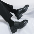 New Men's Grasp Leather Derby Shoes British Platform Buckle Leather Shoes with High and Low Top Casual Shoes for Men. 