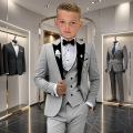 Elegant Burgundy Boy's Suit Set for Wedding, 3 Pieces Suit Set Elagent Tuxedo Sets Blazer Vest Pants Kids Photo Shot Oufit.