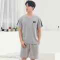 Men Pajama Set Cotton Short Sleeve Shorts Casual Striped Nightwear Loungewear Two-Piece Set Plus Size Summer Man Sleepwear.