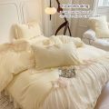 3pcs White Bedding set ruffles Duvet Cover Set (1*Duvet Cover + 2*Pillowcase, Without Core)for bedroom guest room. 