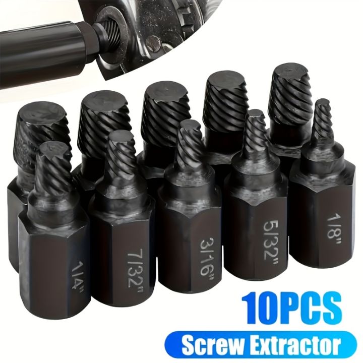 10Pcs Damaged Screw Extractor Drill Bit Set Screw Remover Tool Hex Head Easy Out Bolt Extractor Spiral Broken For Nuts Bolts