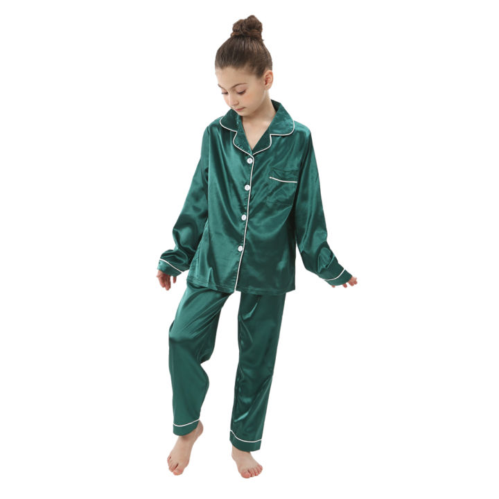 2%204%206%208%2010%2012%2014%20Years%20Children's%20Loungewear%20Teenage%20Satin%20Sleepwear%20Spring%20Autumn%20Boy%20Girl%20Pyjamas%20Kids%20Long%20Sleeved%20Pajama%20Set%20-%20Image%203