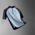 Sports T-shirt men's half zip stand up collar quick drying short sleeved running top summer quick drying versatile sports traini.