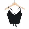 Women's Fashion Sexy V-Neck Bandage Solid Knitted Tank Top. 