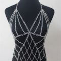 Body chain outfit chainmail necklace for festival outfit, silver body jewelry chain harness perfect for cosplay armor or rave outfit.