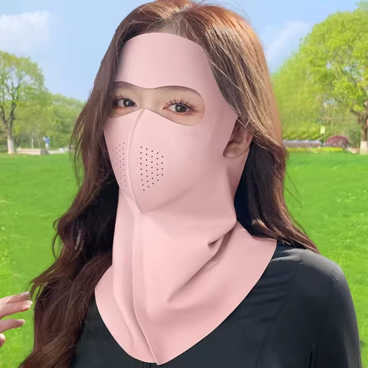 Summer Full Face Hyaluronic Acid Sunscreen Mask UPF 50+UV Protection Breathable Ice Silk Mask for Ladies and Men's Outdoor Spor