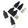 10pcs Type A Male Female USB 4 Pin Plug Socket Connector With Black Plastic Cover Type-A DIY Kits. 
