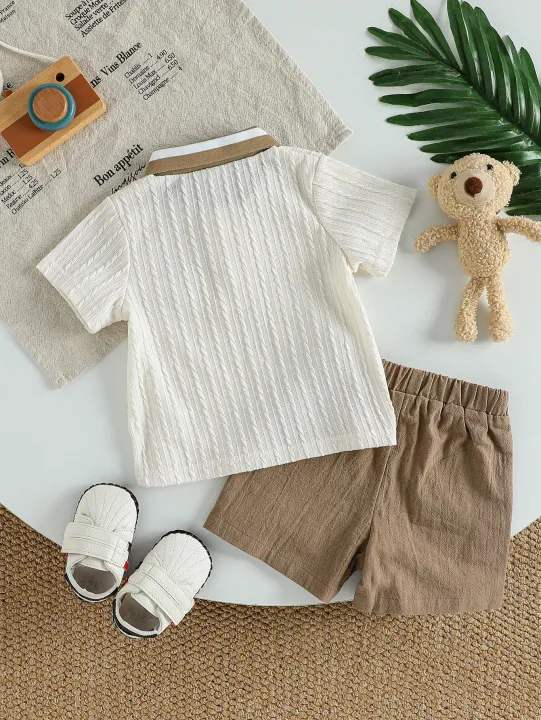 2Pcs%20Toddler%20Baby%20Boy%20Shorts%20Set%20Summer%20Outfit%20Infant%20Bear%20Collared%20Short%20Sleeve%20Cable%20T-Shirts%20And%20Shorts%20Kids%20Clothes%20For%201-3Y%20-%20Image%202