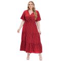 Plus Size New Arrival Fashional Polka Dot Print V Neck Short Sleeve Bohemian Casual Dresses For Big Size Women. 