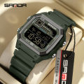 SANDA 6196 Men Electronic Watches Round Square Fashion Luminous Stainless Steel Strap Arabic Tidal Worship Male Wrist Watch. 