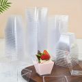 Disposable Clear Plastic Mini Dessert Cups Square Parfait Appetizer Bowls with Spoons Durable Tasting Cups for Parties. 