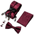 Fashion Men's Suspenders Adult Paisley Bowtie Handkerchief Cufflinks Necktie Sets Male Wedding Party Vintage Elastic Adjust. 