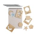 Kids Wooden Shapes Stencils Drawing and Puzzle Kit  Wooden Shapes Spotter Best Learning Toy For Kids Pack of 12 With Words. 