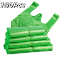 100Pcs Green Plastic Bag Disposable Vest Bag with Handle Kitchen Living Room Clean Food Packaging Supermarket Shopping Bag. 