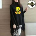 Fleece Poncho For Women | Winter Collection Woman's Printed Poncho For Girls | Winter Fashion Coffee Printed Poncho Sweater Poncho Style Top/Shirt For Girls. 
