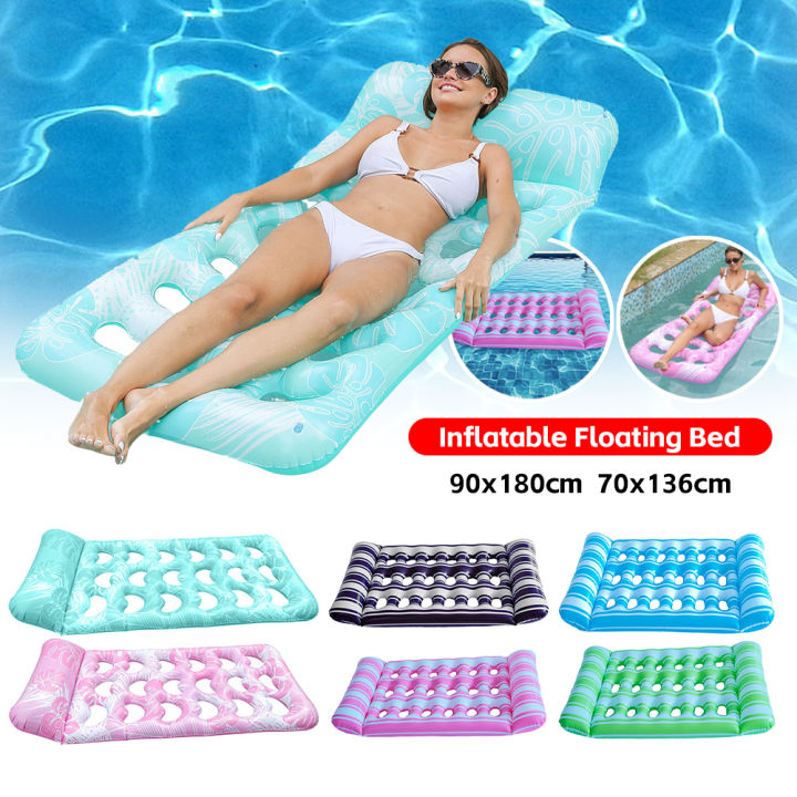 Inflatable Floating Bed Thicken PVC Inflatable Water Sleeping Bed Portable Floating Lounger Air Mattress for Swimming Pool Party