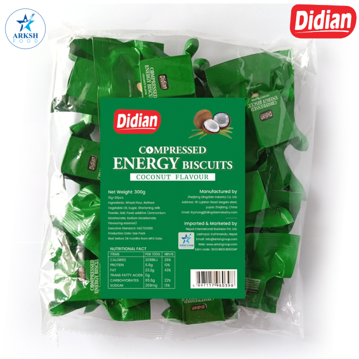Didian Compressed High Energy Biscuit (Coconut Flavor) - 300 gm (15 gm x 20 packs)