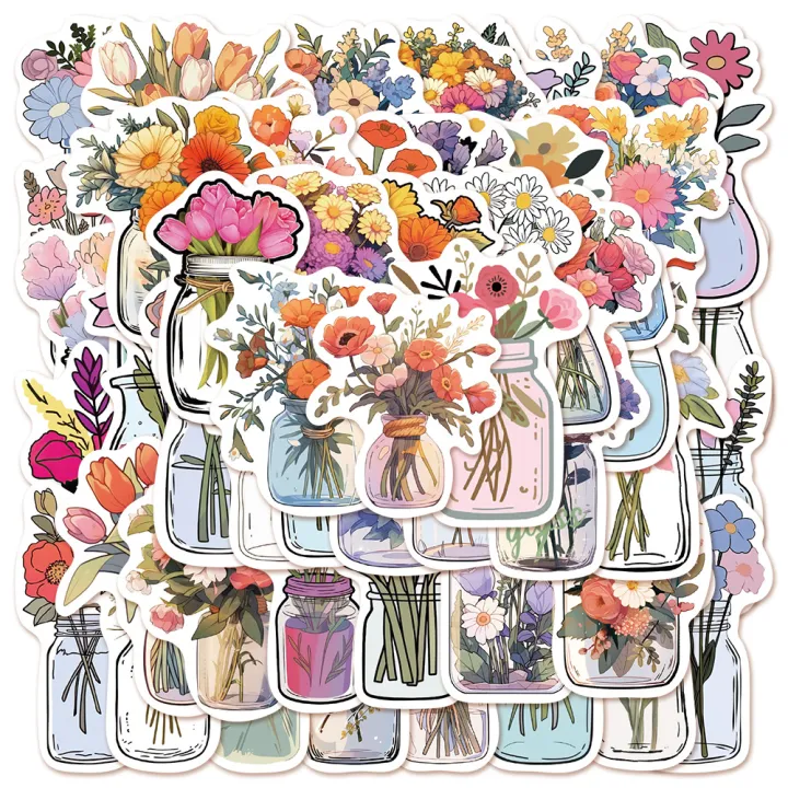 50pcs%20Cute%20Cartoon%20Flower%20Stickers%20Set%20Aesthetic%20DIY%20Decals%20for%20Luggage%20Guitar%20Notebook%20Cartoon%20Bottle%20Design%20Graffiti%20Decoratio%20-%20Image%202