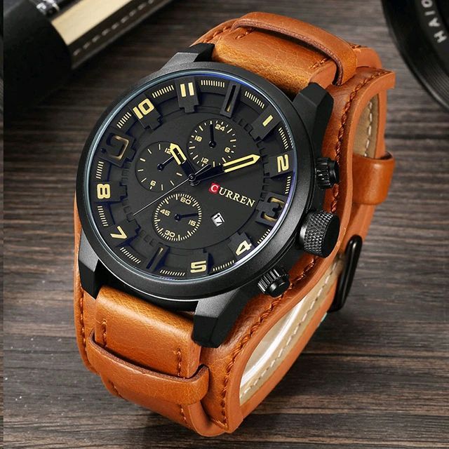Curren Analog Movement Fashionable Leather Stripe Casual Party Gents Men Boys Elegent Watch