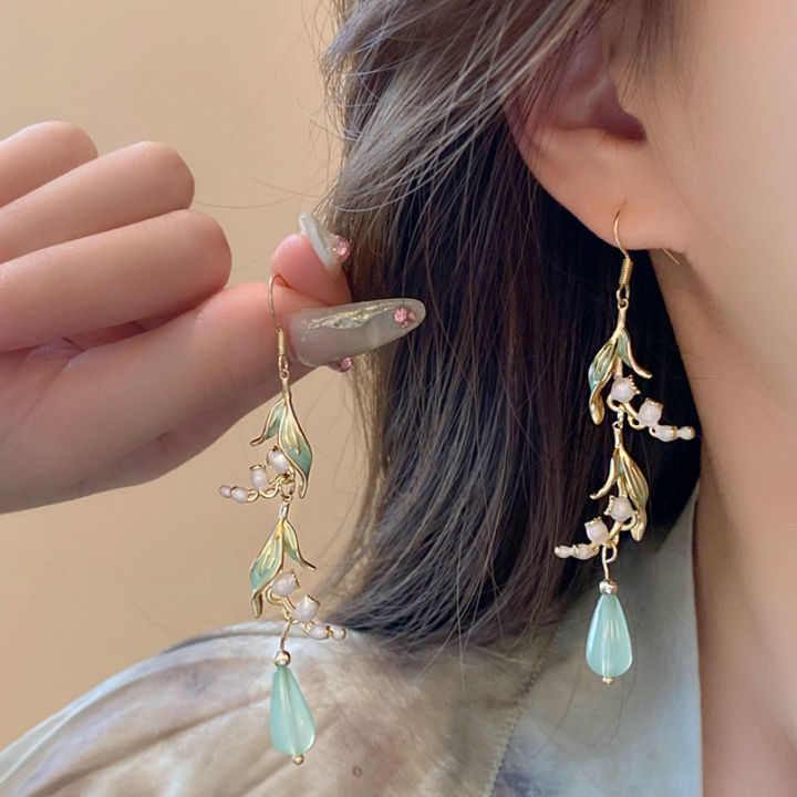 Lily%20Of%20The%20Valley%20Leaf%20Water%20Drop%20Resin%20Dangle%20Earrings%20Women%20Partysu%20New%20In%20Earring%20Hook%20Vintage%20Fashion%20Cheongsam%20Jewelr%20K-%20-%20Image%205