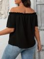 Plus Size Summer Women Elegant Shoulderless Shirt Casual Fashion Solid Tops Office Lady Curve Clothing.