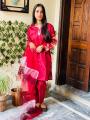 3 Pcs Women's Stitched Fancy Katan Silk Embroidered Suit. 