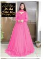 Two Layer Border Front & Back Lace work Long Flare Maxi With Plain Duptta 3PCs. 
