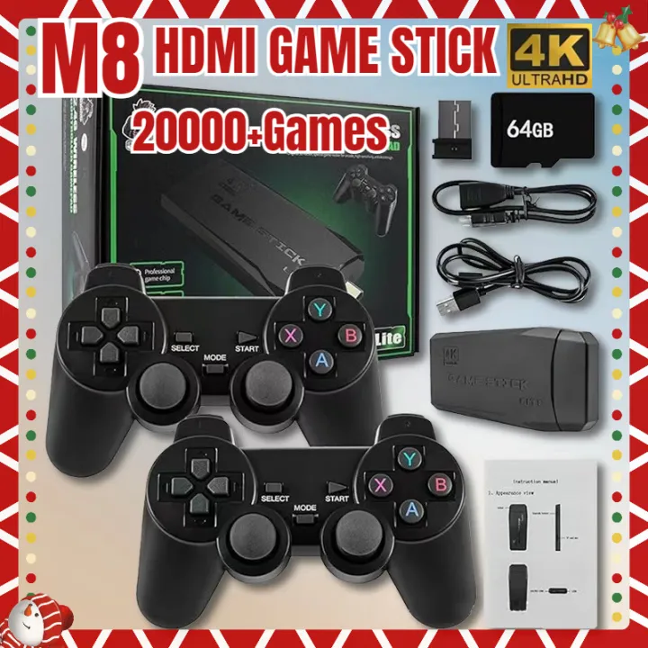 M8 Game Console Built-in 20000 + Games 64GB Two-person Wireless Controller 2.4G Stick 4K HD PS1 GBA Video Retro game Children's