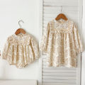 New Sisters Dress Infant Baby Girls Lace Collar Dress Rompers Kids Girls Vintage Flowers Princess Dress Family Clothes Rompers. 