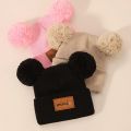 3pcs Mini Heart Faux Leather Label Double Pom Knit Beanie Hats for Youngsters Hand Washable, New Year's Ocn Theme Cute Hats. 