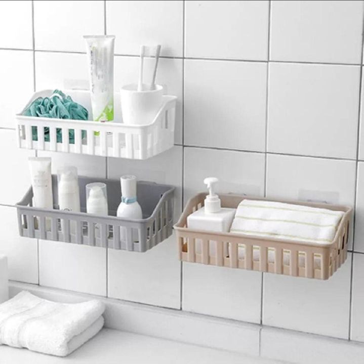 Bathroom Storage Shelf plastic toilet bathroom wall hanging storage rack basket no trace stickers