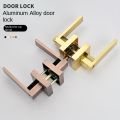 Indoor Door Lock, Aluminum Alloy Handle  Adjustable Room Wooden Door Handle Square Minimalist American Heavy-duty Three Bar Lock. 