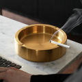 1pcs Luxury Stainless Steel Round Metal Ashtray for Cigarette Cigar - Portable Home Office Patio Tabletop Countertop Ash Tray - Durable Fancy Outside Décor Hotel Restaurant 12 cm. 