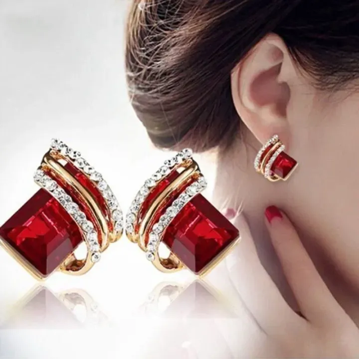 Huitan's Newest Square Earrings Women's Unique Circular Design Earrings Luxurious and Shiny Zircon Wedding Fashion Jewelry Gifts