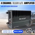 MAX.300W 4-Channel A/B Class DSP Car Amplifier, RMS.4 X 75W In-Car DSP Digital Audio Processor, Improved Sound Quality. 