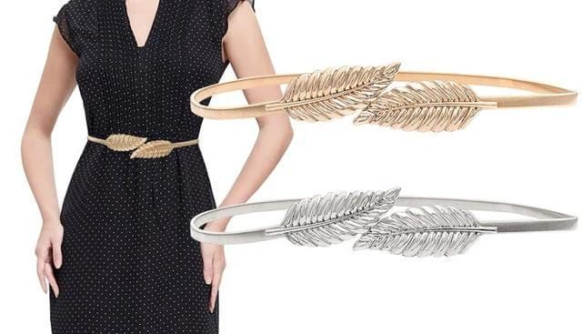 Womans Fashion Metal Golden Silver Leaves Belt Waist Band Elasticity