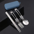 Picnic Cutlery Camping Utensil Easy Storage Foldable Design Safe And Secure Spoon Chopsticks Fork Set Stainless Steel.