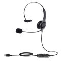 Single-Sided USB Corded Headset Call Center Monaural Headphone with Adjustable Microphone Mute Volume Control Button for Office. 