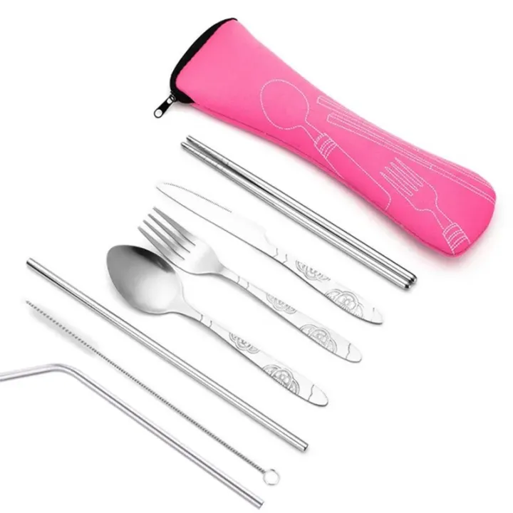 7pcs/%20Set%20Stainless%20Steel%20Tableware%20Set%20Outdoor%20Portable%20Cloth%20Bag%20Knife%20Fork%20Spoon%20Chopsticks%20Straw%20Rich%20Flowers%20Seven%20Sets%20-%20Image%207