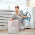 Large Pink Laundry Basket Kids Toys Storage Basket with Handles Fabric Foldable Cute Cartoon Castle Nursery Hamper Gift Basket.