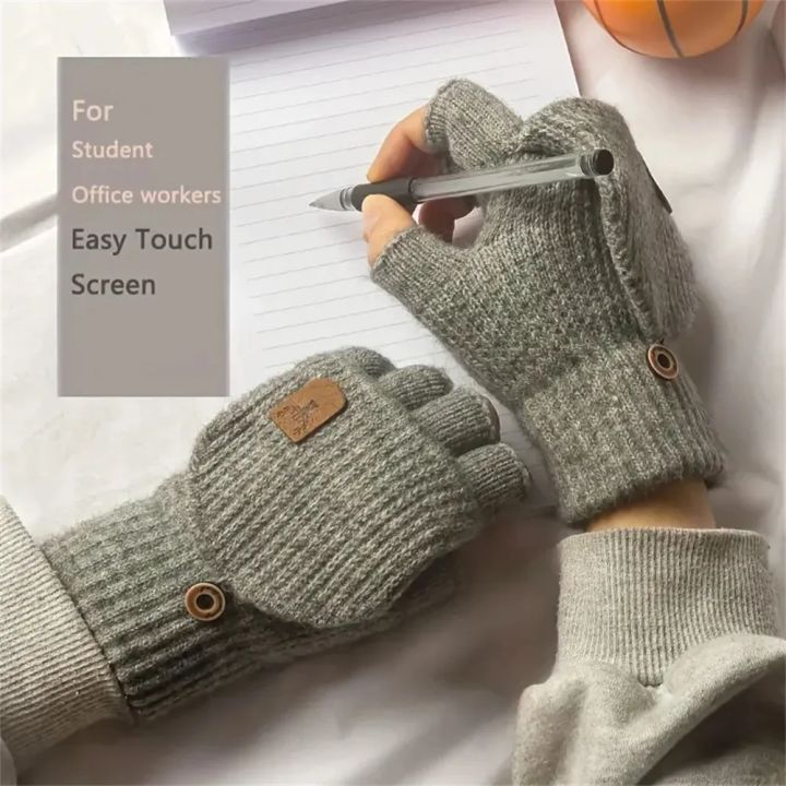 Men%20Women%20Winter%20Gloves%20Half%20Finger%20Open%20Flip%20Design%20Flap%20Warm%20Gloves%20Knitted%20Thickened%20Windproof%20Hand%20Cover%20s%20for%20Outdoor%20-%20Image%202