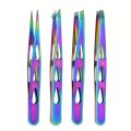 4PCS/Set Stainless Steel Eyebrow Tweezers Oblique Mouth Pointed Tip Beard Tweezers Multifunctional Portable Lash Extension Tool. 