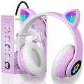 STN28 LED Cat Ear Headset Noise Cancelling Headphones Bluetooth 5.0 Colorful Kids Headset Support TF Card 3.5mm Plug with Mic. 
