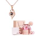 Irregular Heart 100 Languages Projection Pendant Necklaces With Luxury Rose Flower Gift Box New Christmas Gifts Romantic Jewelry. 