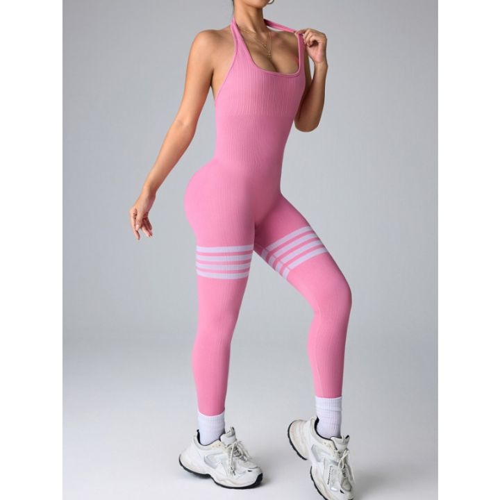 New%20Neckband%20Jumpsuits%20Women%20Striped%20Skinny%20Bodysuit%20Seamless%20%20Backless%20Sportwear%20Workout%20Running%20Yoga%20Jumpsuit%20Pants%20-%20Image%203