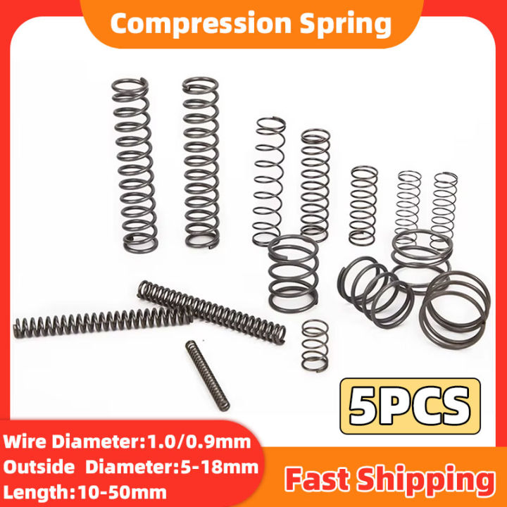 5PCS Compression Cylidrical Coil Spring Pressure Spring Wire Diameter 0.9/1.0mm OD 5/6/7/8/9/10/11/12/13/14/15/16/17/18mm