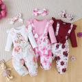 3PCS Clothes Outfits for 1-24Months Newborn&Toddler Baby Girl Long Sleeves Romper+Flower Strap Pants Cute Christmas Costume. 