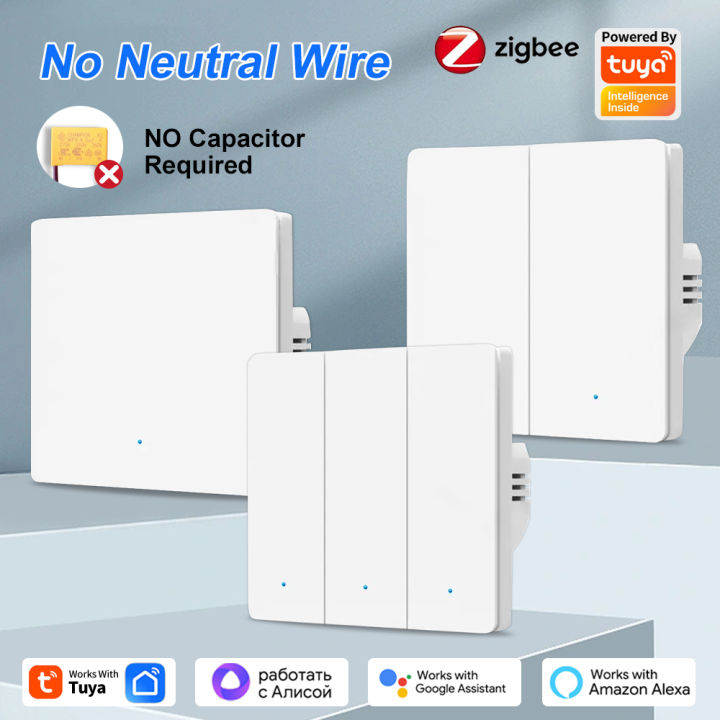Tuya Smart Life Zigbee EU Push Button Light Physical Switch No Neutral Wire No Capacitor Support Alexa  Home Yandex Alice lightify