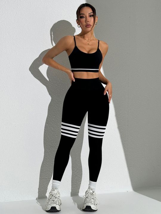 Women's%20High-Waisted%20Butt-Lifting%20Yoga%20Pants,%20Striped%20Seamless%20Fitness%20Leggings,%20Tummy%20Control%20Workout%20Pants%20-%20Image%202